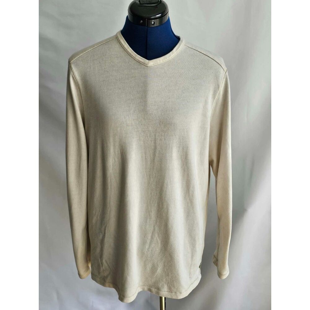 Grandpacore Tommy Bahama VNeck Long Sleeve Top Ivory Lightweight Casual Pullover